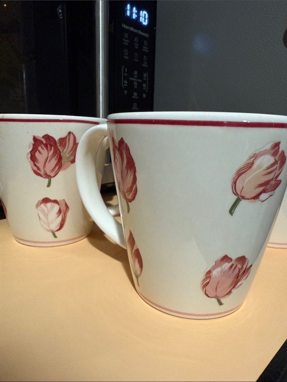 3 White Ceramic Mug with Pink Tulip Print - Home Dining